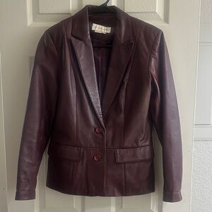 100% Leather Elegant Burgundy Women's Blazer